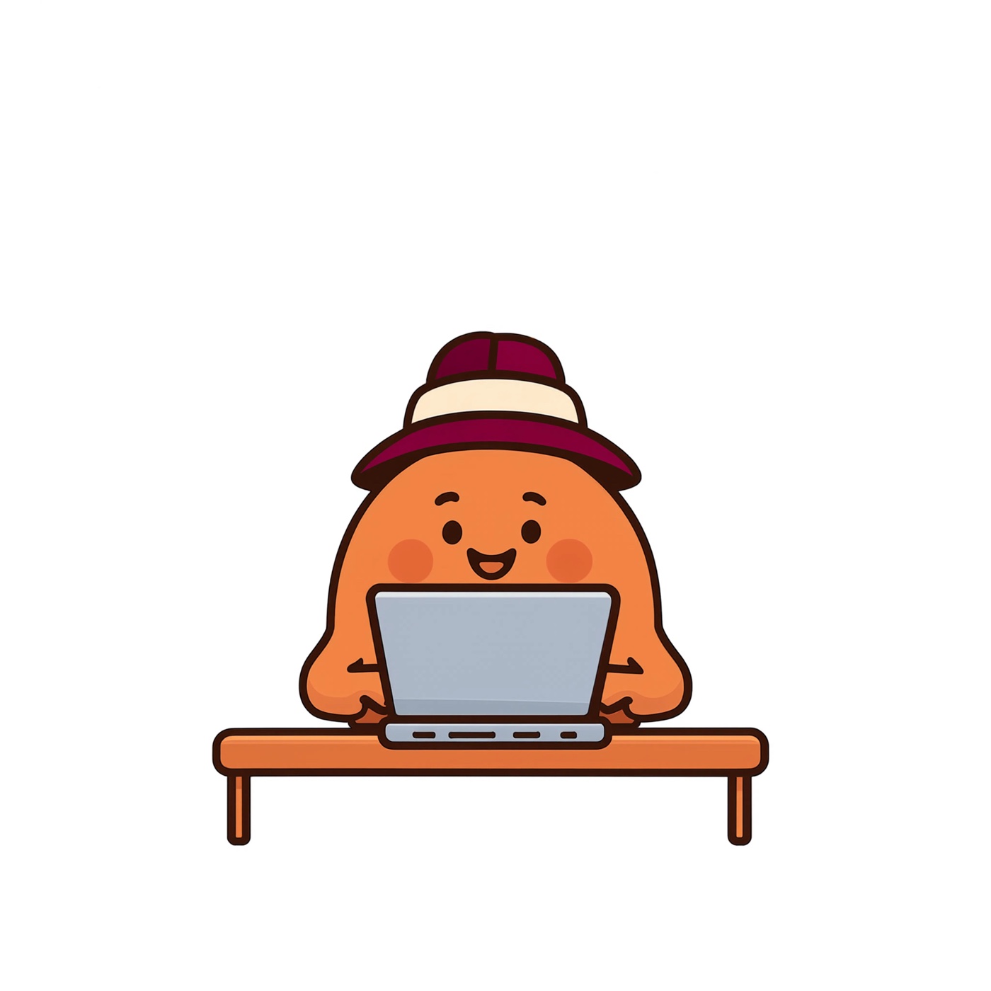 Dahree mascot working on a laptop