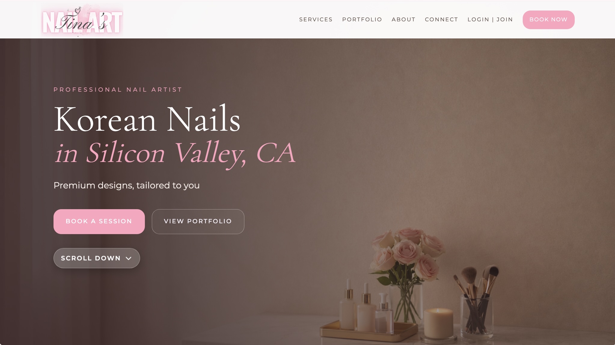 Preview of Tina's booking website homepage